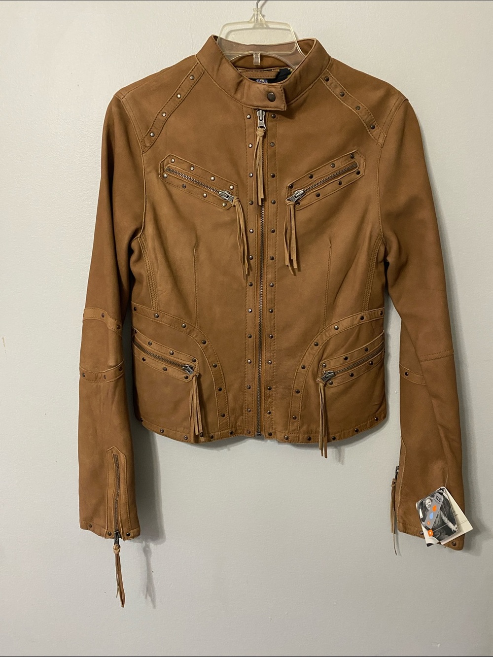 Wilsons NWT Woman’s Leather Brown Zip-Front Studded Leather Jacket SMALL